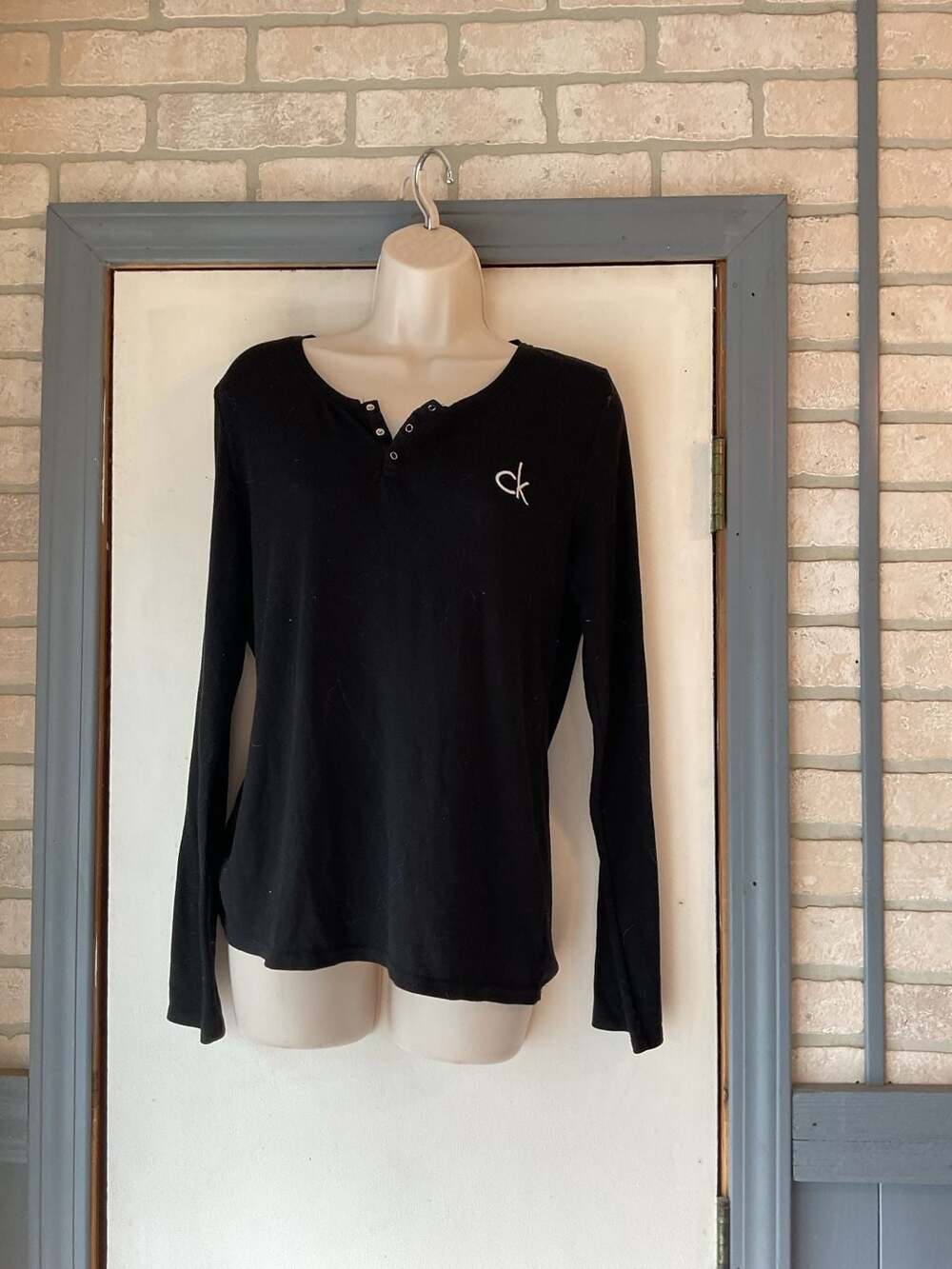 Calvin Klein Sleepwear Ribbed Henley Long Sleeve Shirt Black Size M